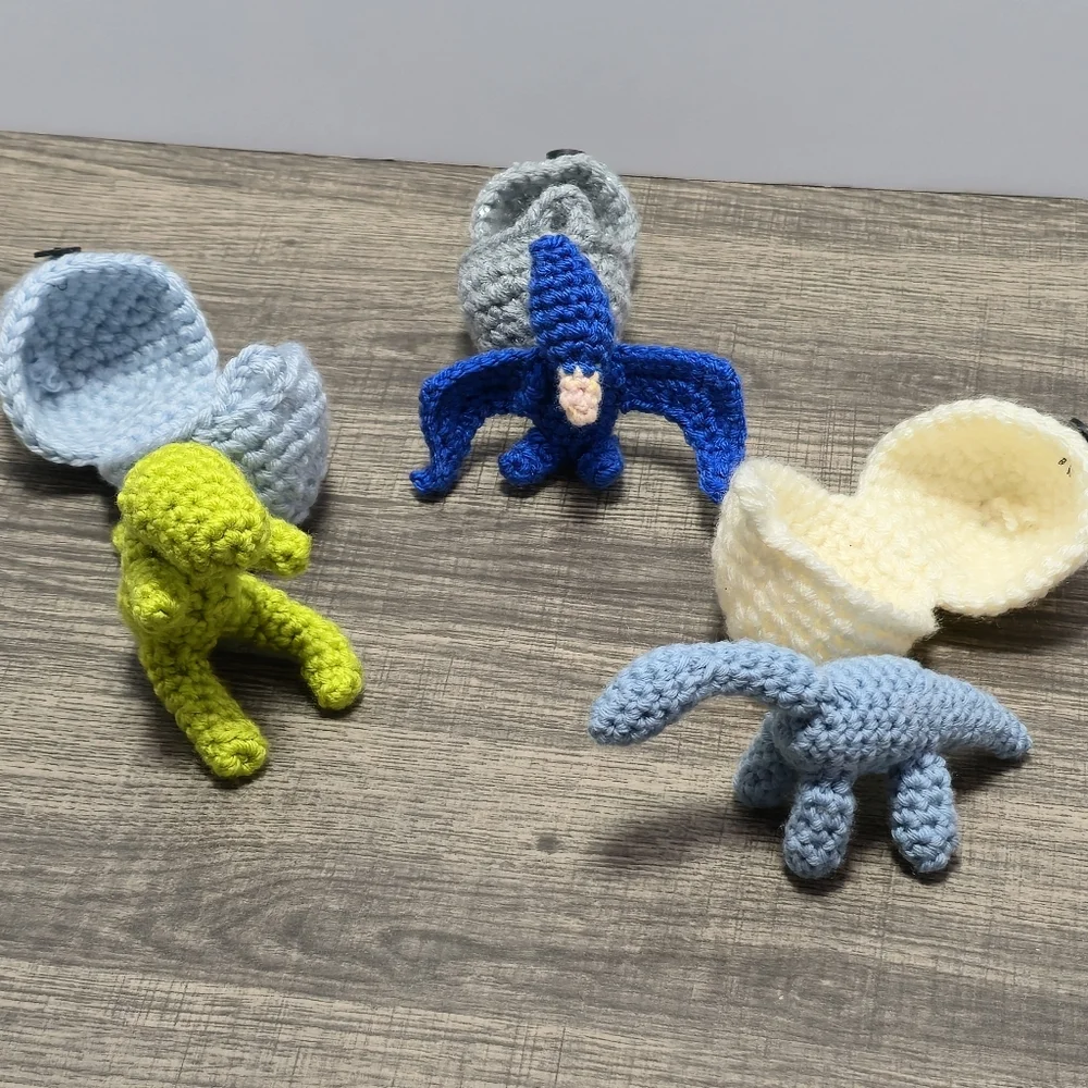 Unique Baby Dinasaurs & Eggs, Handmade Kids Toy, Weird Odd Crochet Fidget Funky - Picture 4 of 4